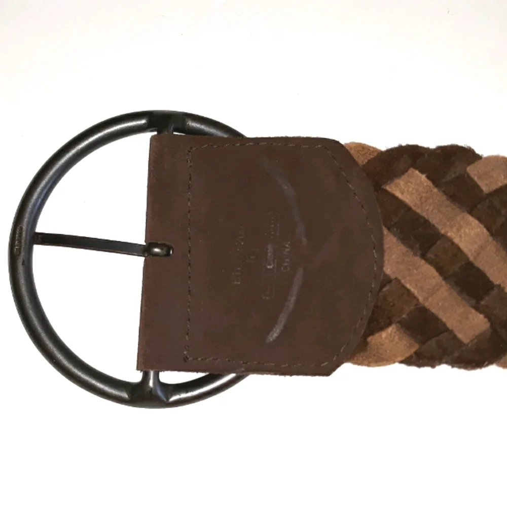 Fossil brown suede & metallic leather braided belt L